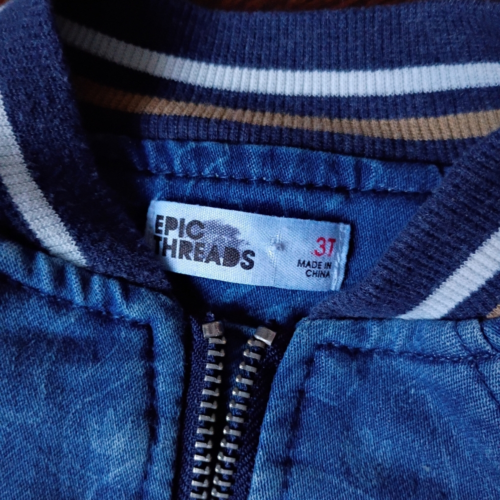 Epic Threads Legend Denim Bomber Jacket Boys 3T Blue Embroidered Dinosaur - Picture 5 of 10